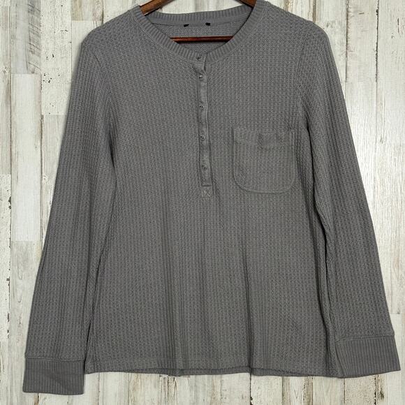 J Crew Thermal Waffle Henley Shirt Size Large Gray Top Loungewear Preppy VGUC - Picture 2 of 7